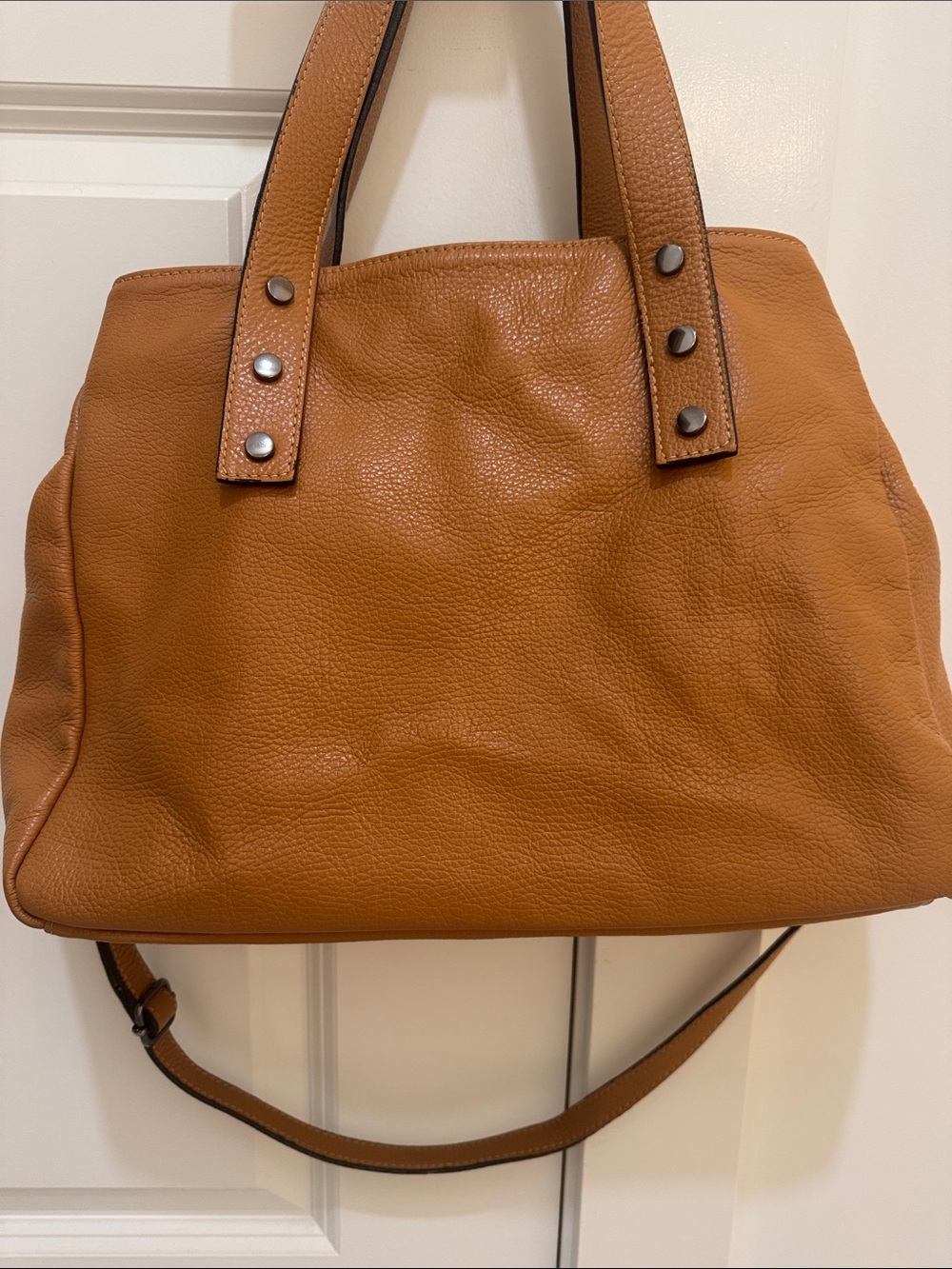Luisa Vannini Made in Italy Cognac Pebbled Leather Tote Crossbody Bag